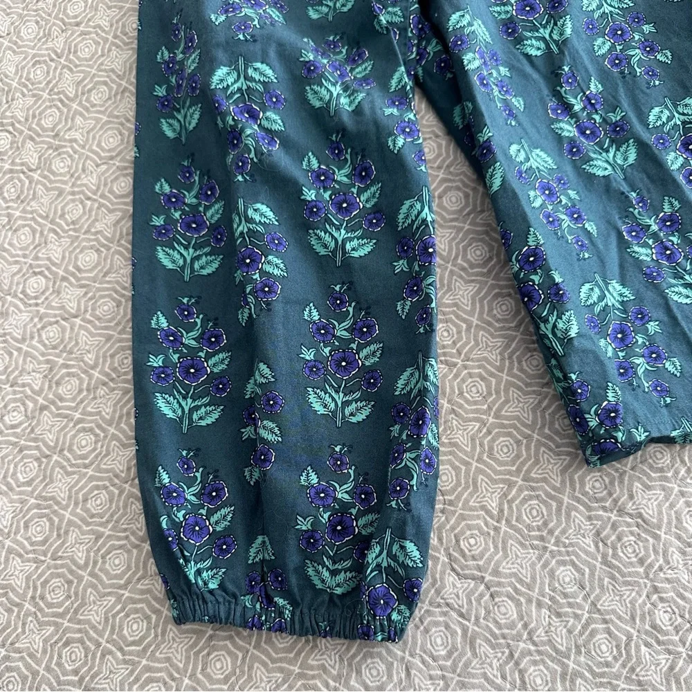 J. CREW Long Sleeve Ruffleneck Poplin Blouse Floral Spruce Antique Navy Size M